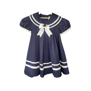 Rare Editions Girls Size 3T Toddler Sailor Nautical Navy Blue & White Retro